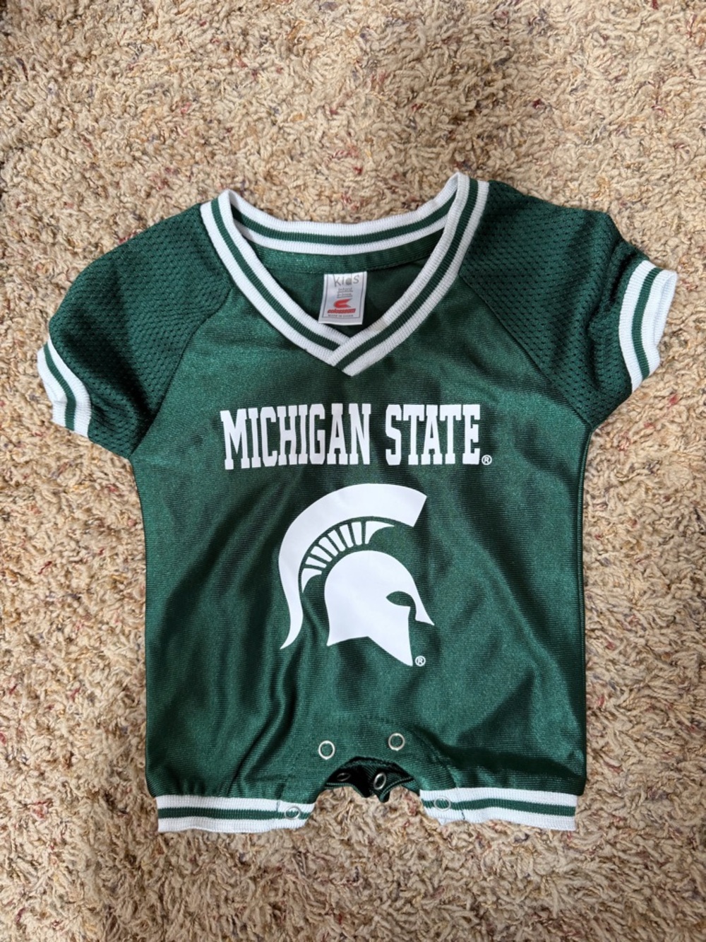 Michigan State Infant Onesie / Romper in Dark Green with White Logo